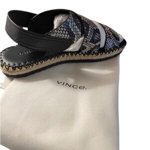 Vince Tenison Sahara, sz 7.5, leather snake print espadrille, dust bags!